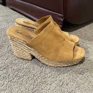 Splendid Theodore Sandal Ochre Yellow Platform Straw Heel Suede Size 9.5M